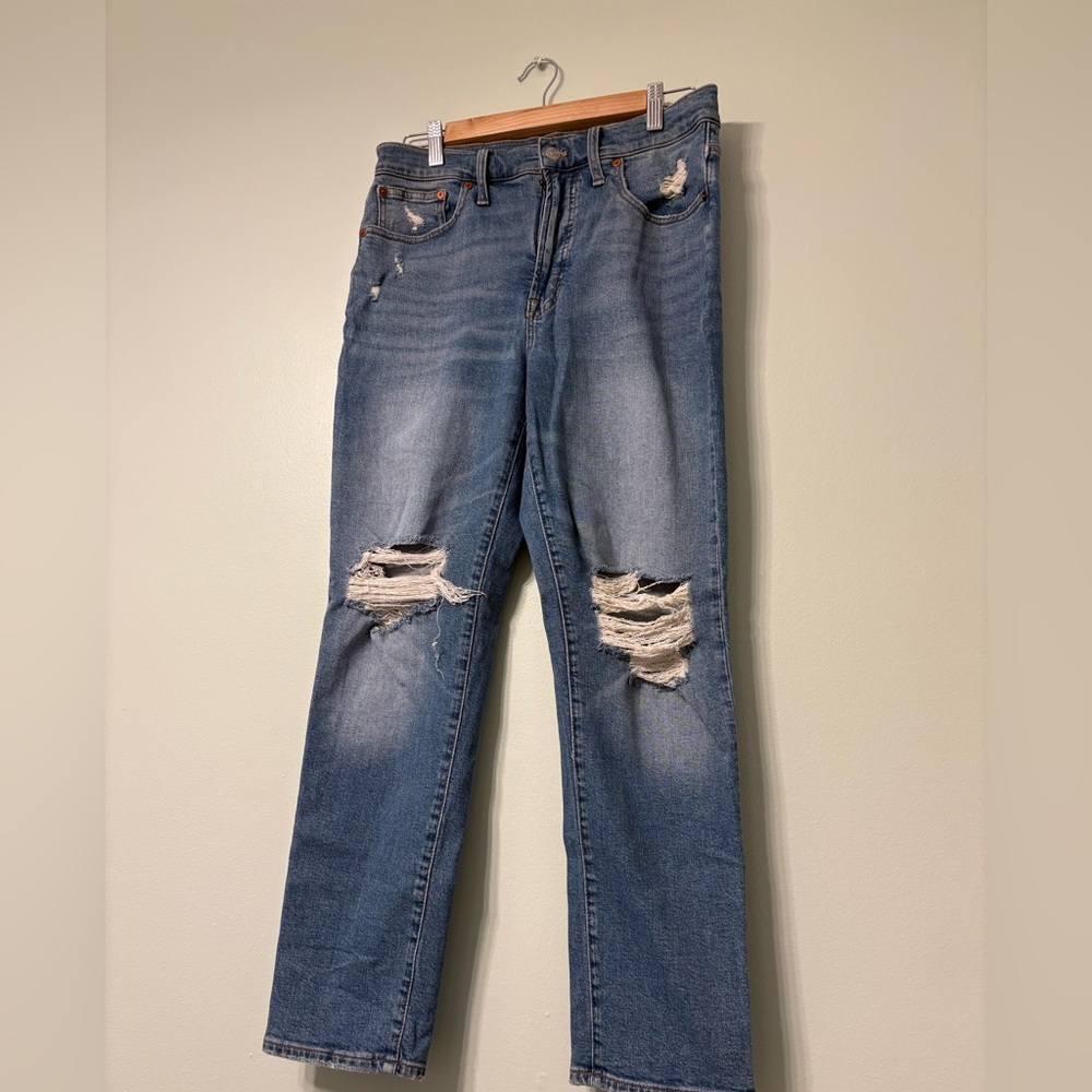 Madewell Distressed Straight Leg Jeans - Blue